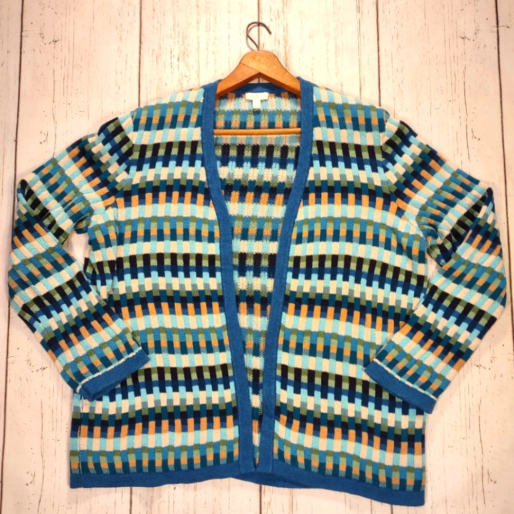 Talbots Cotton Geometric Stripe Block Open Front … - image 2